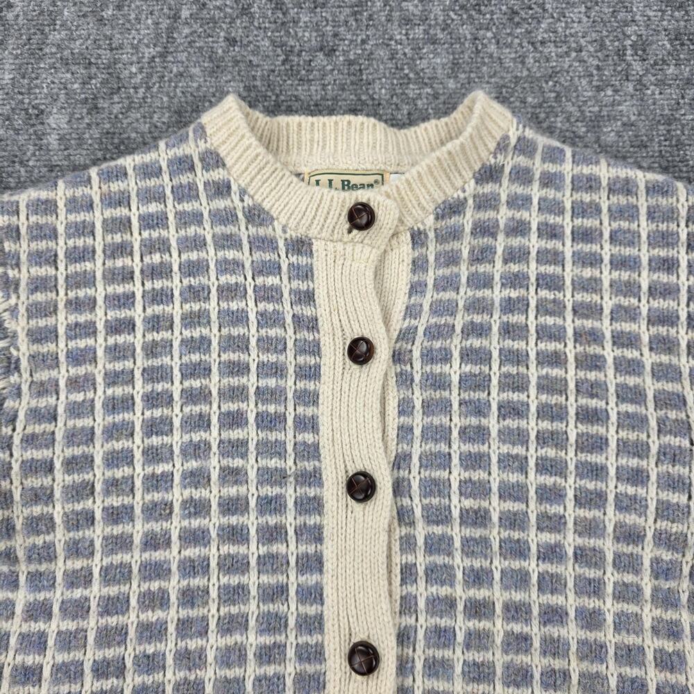 Vintage LL Bean Sweater Womens Small Blue Check Wool Button Cardigan Knit USA - Picture 10 of 13
